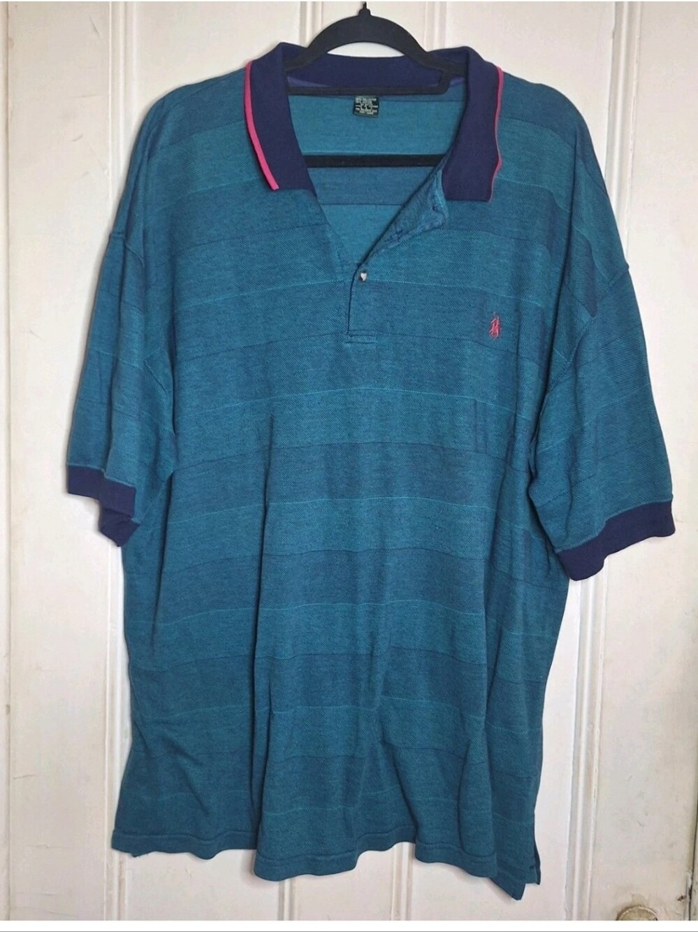 Unbranded Vintage Teal Green Striped Polo Shirt Est Size 2XL Mens Read All